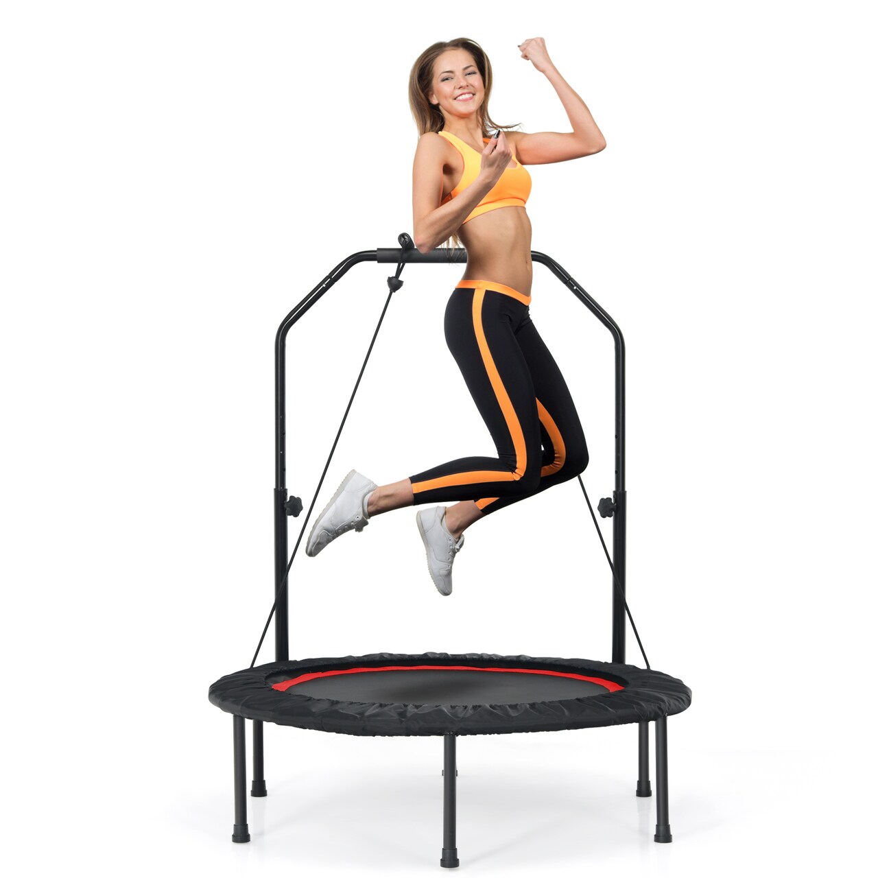 Foldable 40 Inch Trampoline Rebounder with Resistance Bands for Home Fitness
